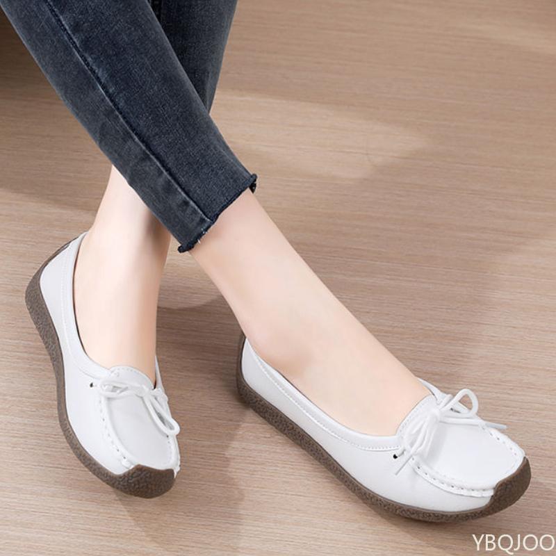 Luxury Summer Mom Shoes Cow tendon sole Women's Flats Anti slip shallow mouth soft soled shoes Solid color lace up flat 2025