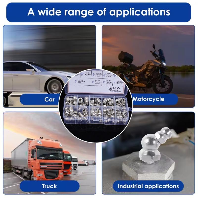 Metric Grease Nipple Kit Straight Zinc Plated Metal Grease Nipple with Storage Box Hydraulic Grease Nipple Coupler 45°/90° Angle
