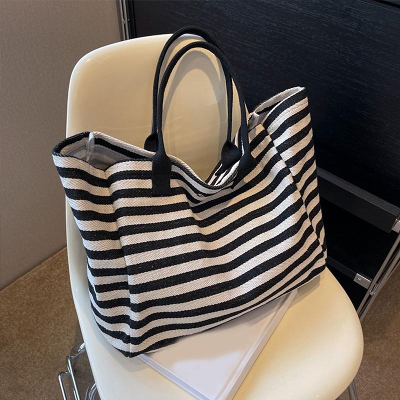 Trendy Simple Stripe Design Tote Bag For Girls Women Canvas Shoulder Bag Ladies Shopping Bags Handbags