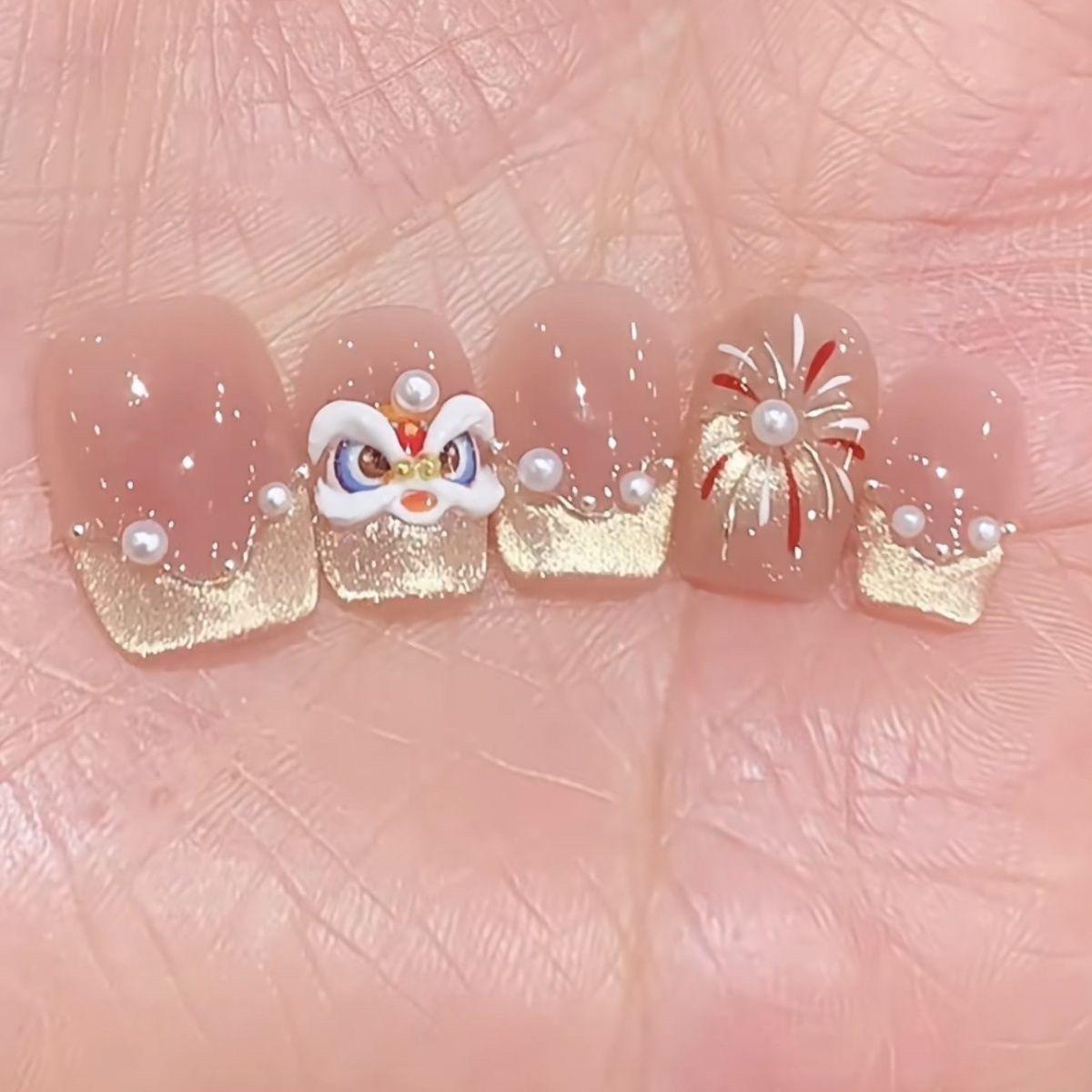 Cross-border New Year Fireworks Nails: Handmade, Bright Skin, Versatile Celebration Nails Small