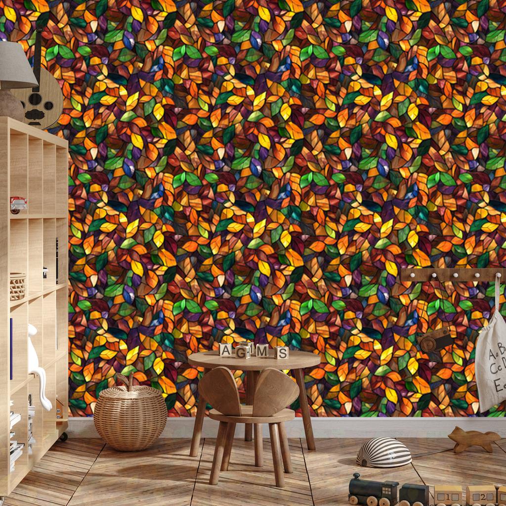 Orange and Gold Stained Glass Wallpaper for Living Room and Bedroom 50x1000