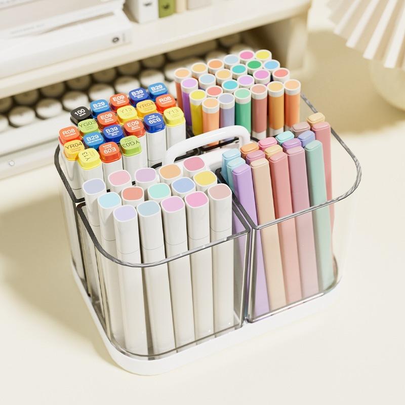 Portable Caddy With Handle, Stackable Pen Holder With 4 Compartments, Clear Pencil Organizer For Art Supplies, Crafts