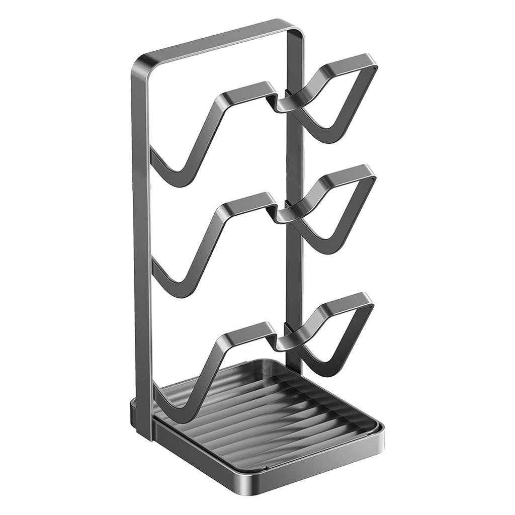 Countertop Pot Lid Organizer with Drip Tray and Spoon Rest Kitchen Pot Lid Organizer Stand for Cooking Lids and Utensils