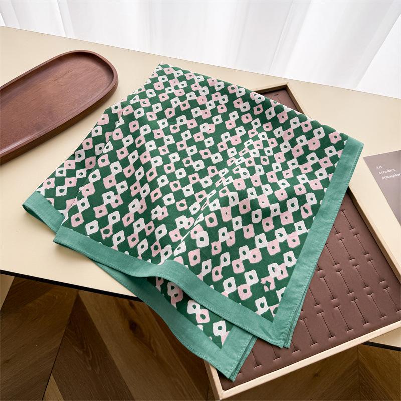 Vintage Plaid Cotton Small Square Scarf For Women 65*65cm