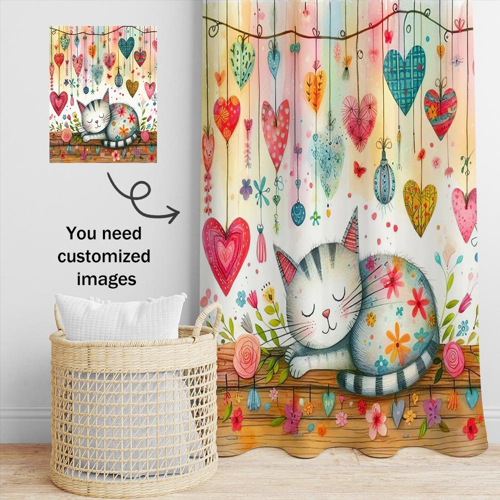 A cute cartoon cat sleeping Shower Curtain Washable Dirt-Resistant Shower Head waterproof Polyester Bath Curtain For Home Decor