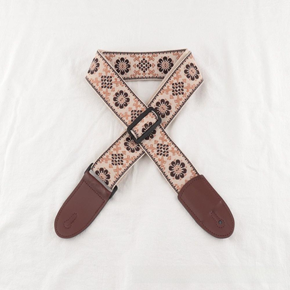 Leather Guitar Strap Embroidery Adjustable Neck Strap Durable Bass Strap for Bass Guitar