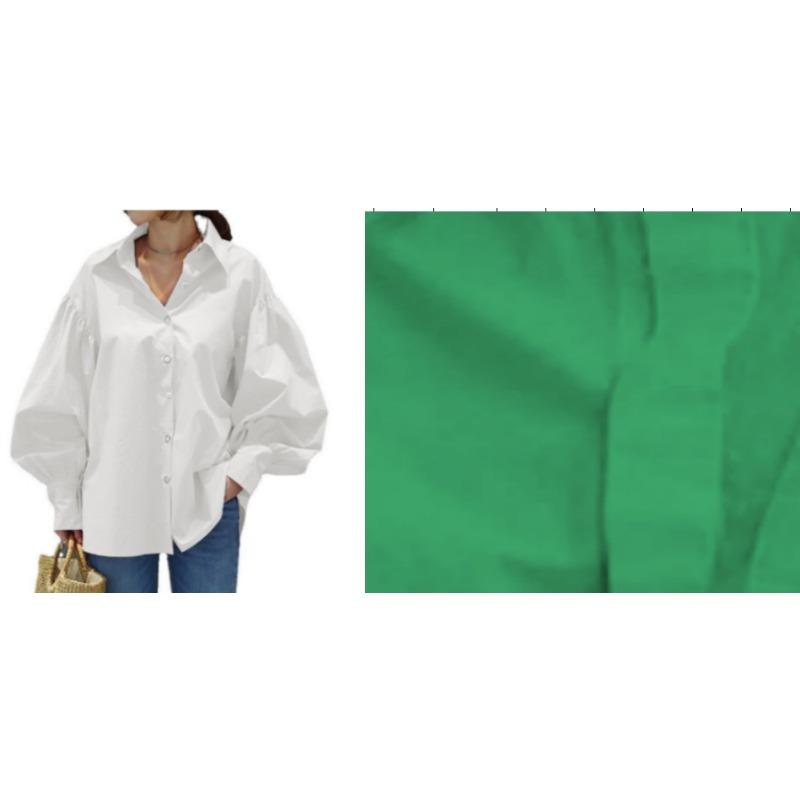 Women Solid Color Button Down Shirt Lantern Sleeve Loose Casual Blouse
