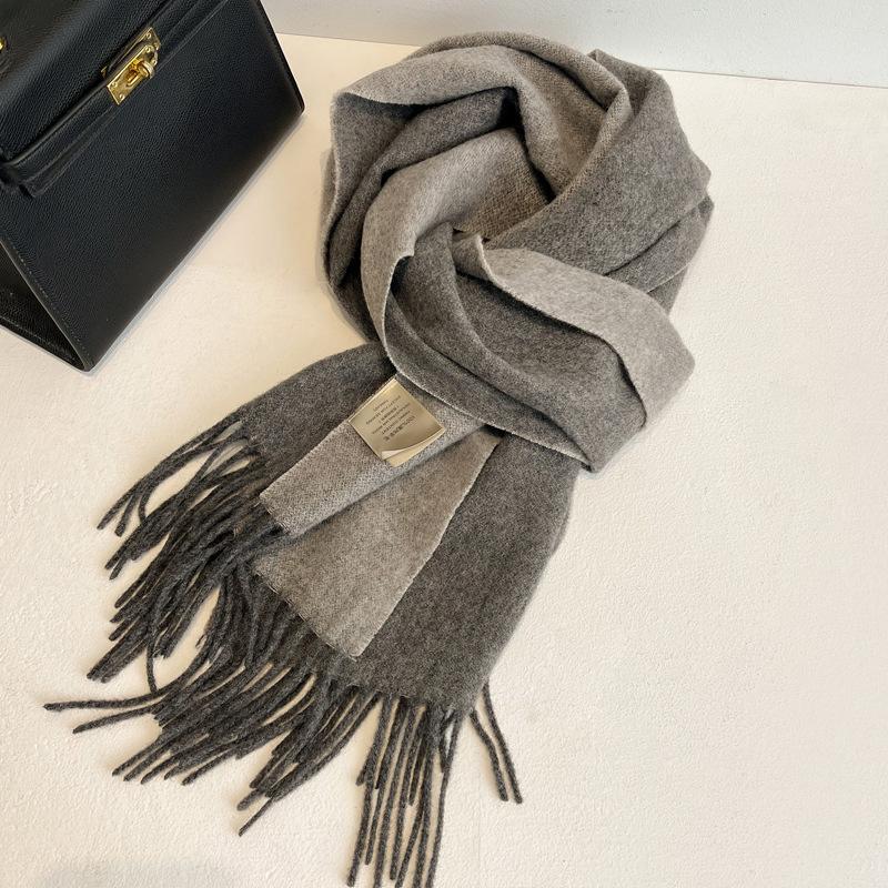 Gradual change color pure wool scarf women's winter versatile tassel long double-sided color large shawl dual-purpose new