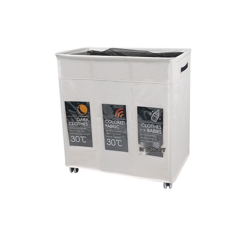 Junhao Three-Compartment Foldable Laundry & Toy Storage Basket with Silent Casters & Extended Handle
