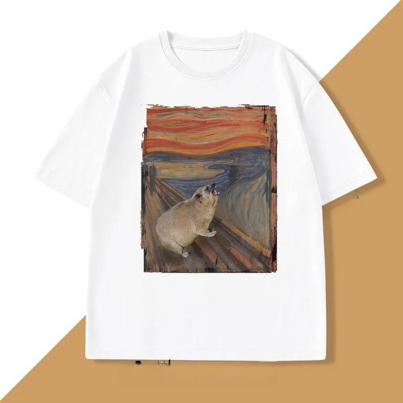 Hyrax Scream Parody Meme TShirt Womens Vintage Short Sleeve Crew Neck TShirt Loose Casual Womens Clothing Graphic T Shirts