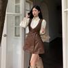 French Retro British Style Two-piece Set Autumn New Fashion Versatile Shirt Top Vest Dress