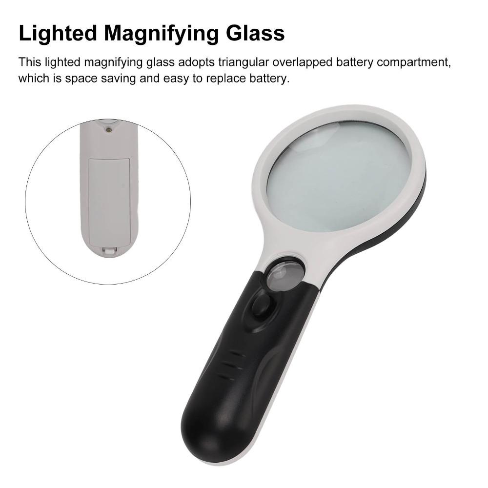 10X 45X Magnification Lighted Magnifying Glass Double Lens with LED Light Pocket Magnifying Glass Acrylic and Glass Portable
