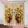 Vibrant Vase Sunflower Curtains Digital Print Privacy Polyester Living Bedroom Window Vintage Home Curtain Set Of 2 Farmhouse Made With Rod Pocket