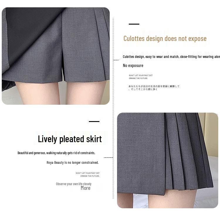 Spring 2025 Women's High-Waisted A-Line Culottes Skirt - Irregular Hem, Faux Two-Piece Midi Shorts Skirt