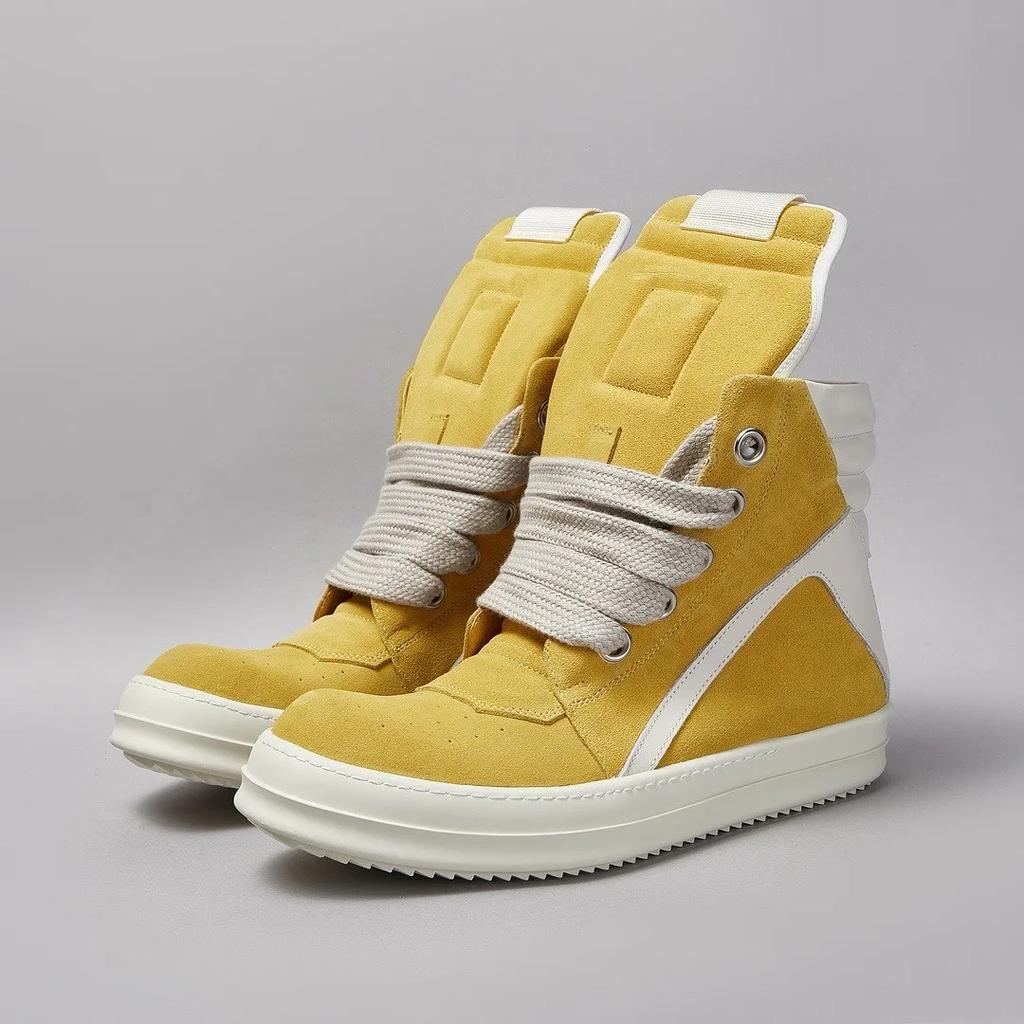 Brand Men Boots R-o Women Sneaker Yellow Suede Casual Shoes High Top Shoe Ankle Boot Leather Zipper Thick Sole Flat Sneaker