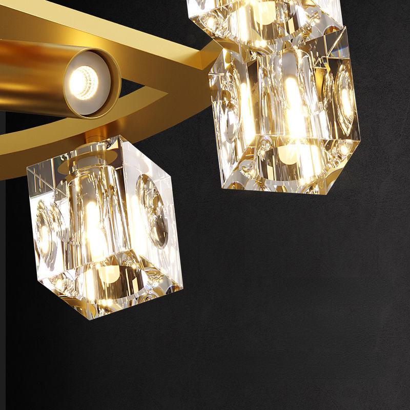 Lekka luksusowa wysokiej klasy lampa sufitowa do salonu pełna miedź kryształowa z reflektorami sypialnia gabinet lampy