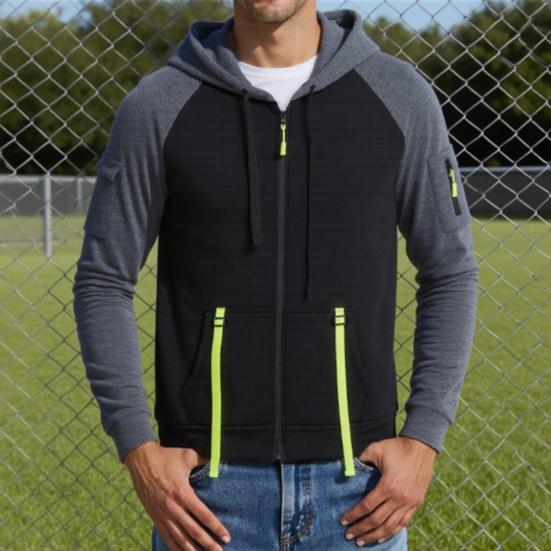Мужская куртка с капюшоном Осень Зима Толстовка на молнии Многокарманная Флисовая подкладка Куртка-свитшот для повседневной носки Улица Работа M чёрный 2996₽