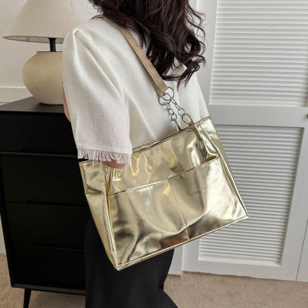 Multi-position Simple Shoulder Bag Zipper Women Handbag Casual PU Leather Tote Bag Shopping