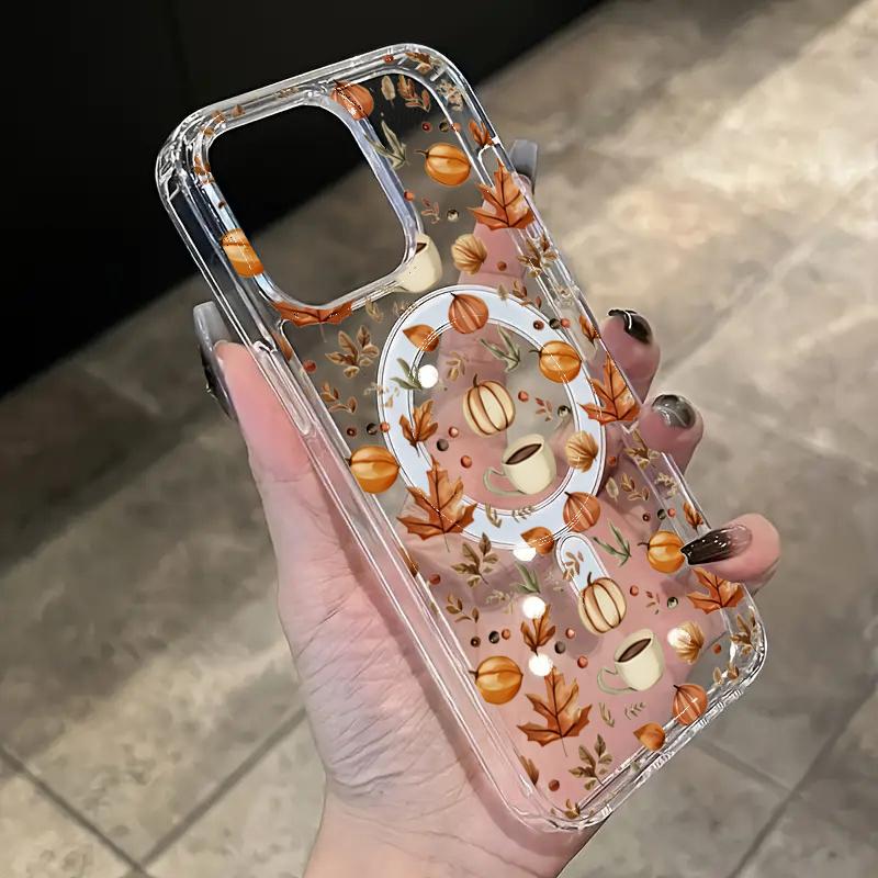 Pumpkin Autumn Leaves Coffee Phone Case for iPhone 17 16 15 14 13 12 11 Pro Max 16e 7 8 Plus X XR XS Magnetic Clear Hard Cover