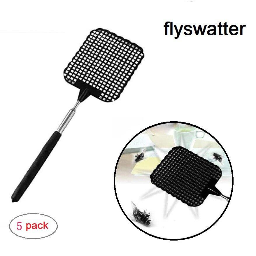 5 Pack Of Black Creative Fly Swatter Mosquito Swatter Stainless Steel Expansion Design Fly Repellent Supplies