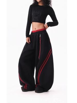 Damen Hip Hop Colorblock Gestreifte Jogginghose - Doppelbund, Baggy Fit für Frühling/Herbst
