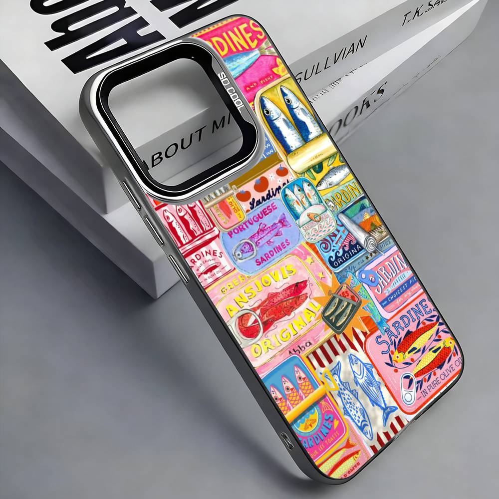 Sardines Fish Art Canned food Phone Case For iPhone 17,16,15,14,13,12,11 Plus,Pro Max,Colored Silver Phone Case
