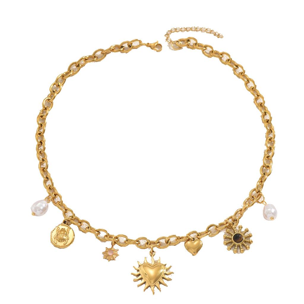 Wind lady necklace niche love inlaid pearl gemstone with design pendant chain versatile high sense
