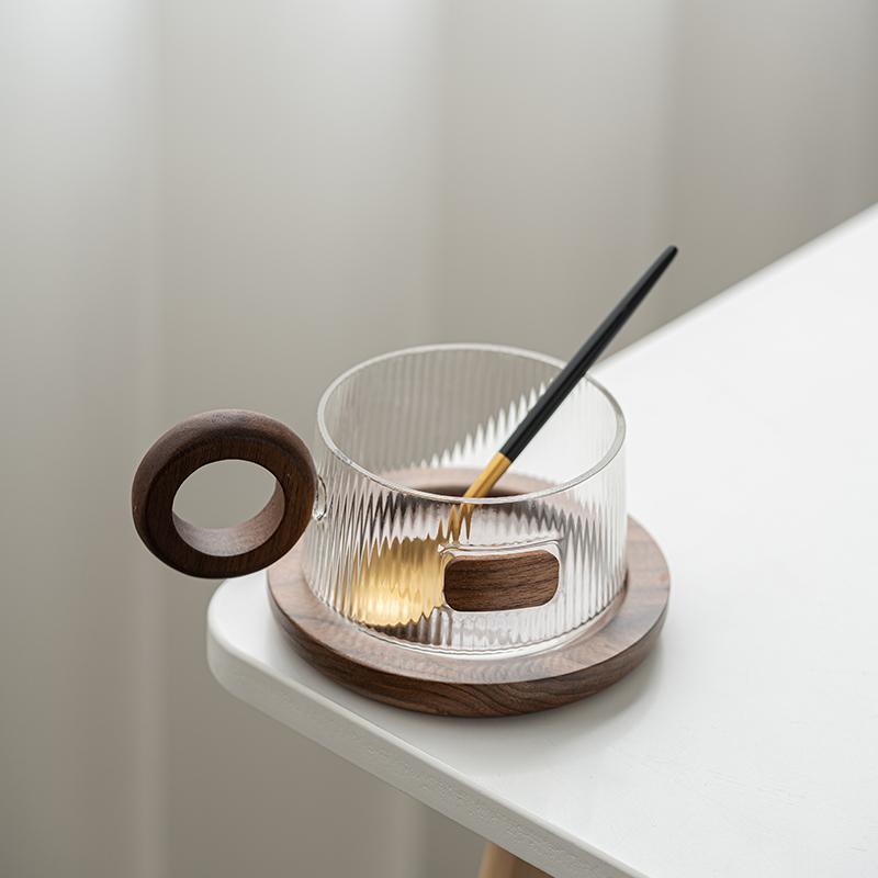 

Простой набор кофейных кружек, чайные чашки, 250 мл, офисная стеклянная кружка для воды, повседневная чашка послеобеденного чая с подносом, ложка, напиток кунг-фу 200-300ml