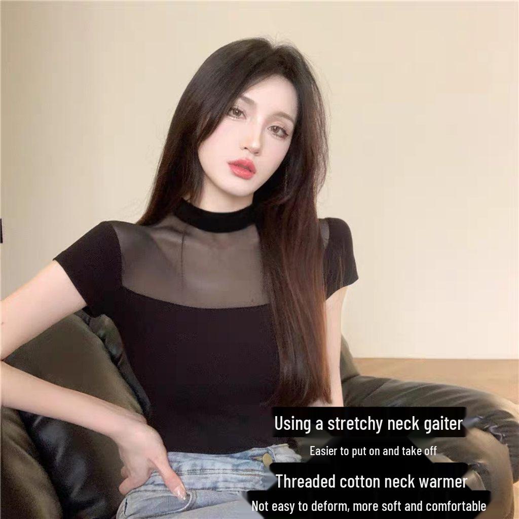 Spicy Girl Summer Mesh Splicing Slim Fit T-Shirt