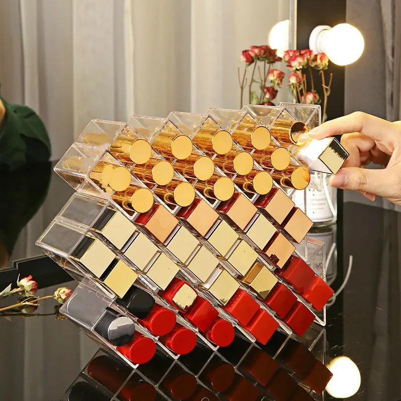 16/28 Cosmetic Lipstick Storage Box Transparent Acrylic Plastic Dormitory Desktop Multi-compartment Storage Rack