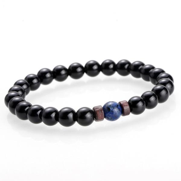 Volcanic Stone & Moonstone Men's Beaded Bracelet with Obsidian Accents