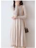 Women's Slim Fit Waist-Cinching Over-the-Knee Knitted Wool Dress - Autumn/Winter Base Layer, Round Neck, New Style