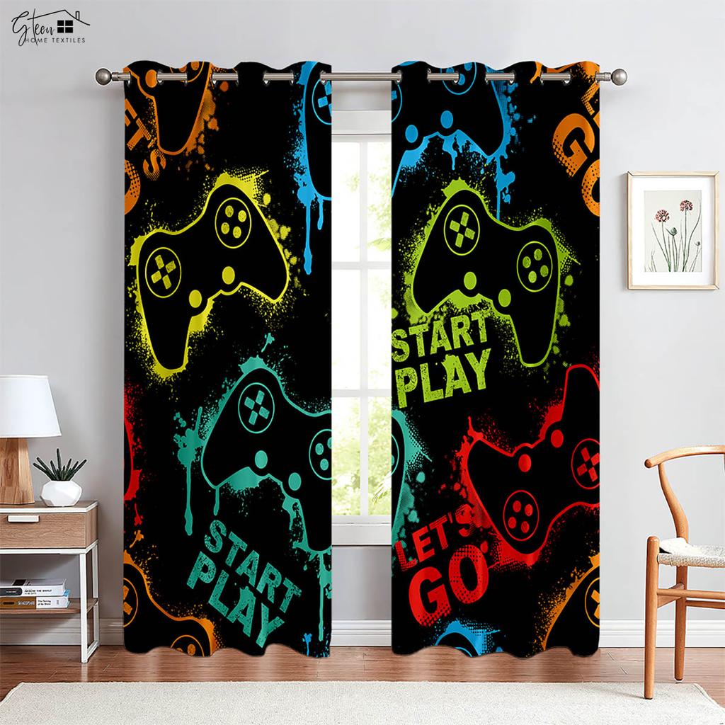 Cool Game Controller Printed Curtains Suitable For Children's Room Bedroom Game Room E-Sports Room Decorative Curtains 2 Pieces