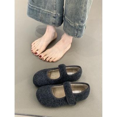Mao Mao Shoes Women Wear Winter French Small Fragrant Wind Shallow Mouth Warm and Velvet One-word Mary Jane Shoes