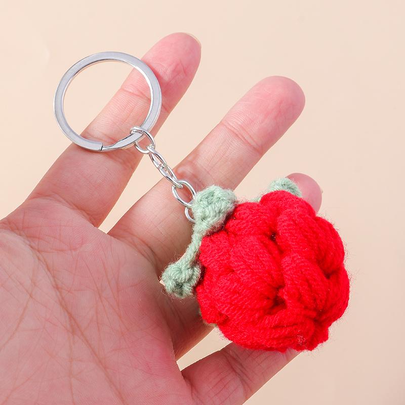 Cute Handmade Knitted Animal Keychain for Women Girls Crocheted Pig Dog Keyring Car Key Holder Handbag Pendants DIY Jewelry Gift