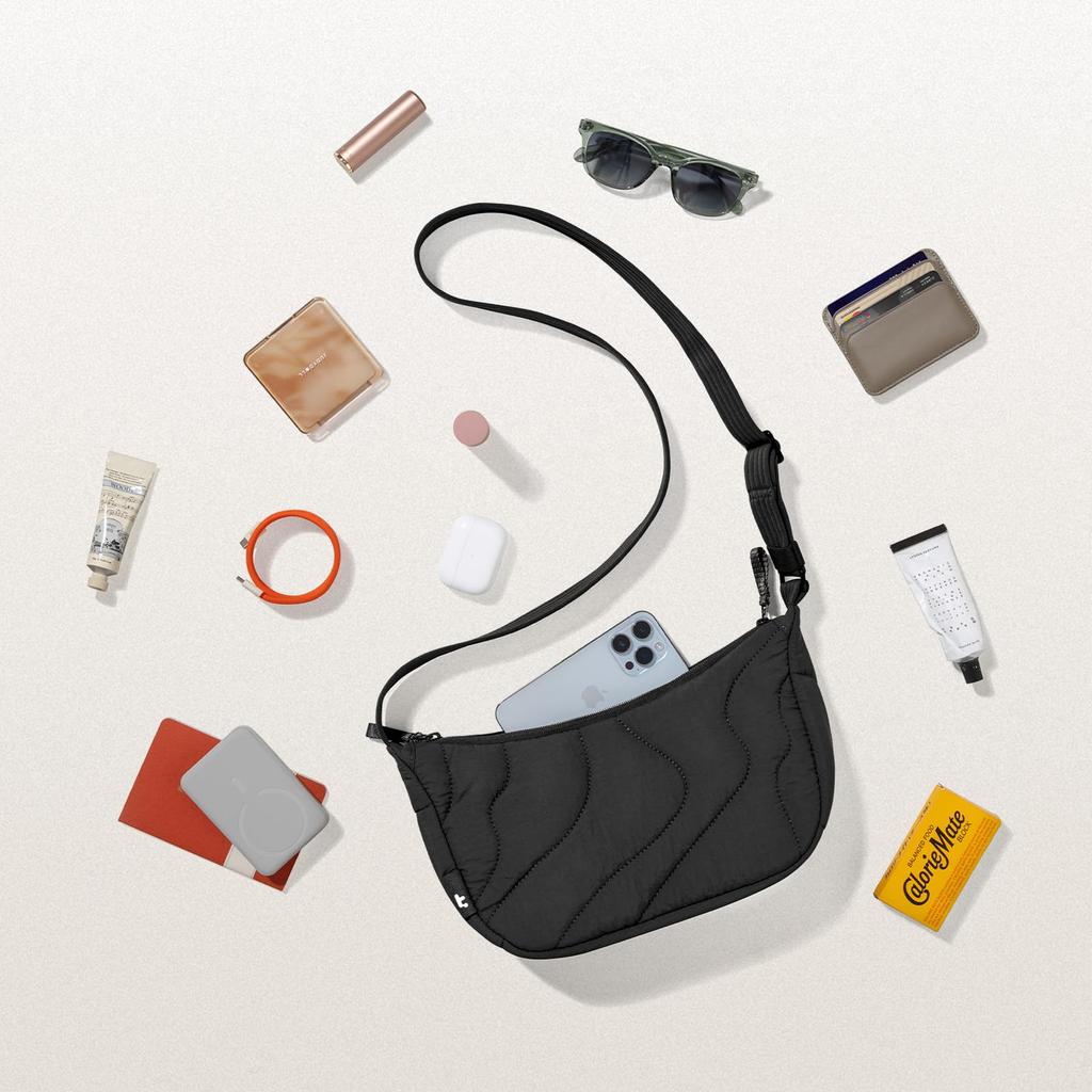 Tomtoc Mini Shoulder Quilted Crescent Round Shoulder Smartphone and Wallet Crossbody Hobo Perfect for and Travel Women's Bag, Lightweight, Small, 3.5L