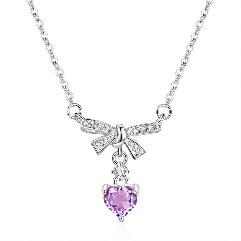 

Bow sterling silver 925 necklace for women, niche design, natural stone lock bone chain, ins style, tassel pendant 925 silver