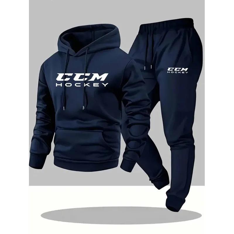 Groothandel CCM Bedrukt Heren Casual Sport Tweedeelig Pak Lange Mouw Hoodie en Joggingpak