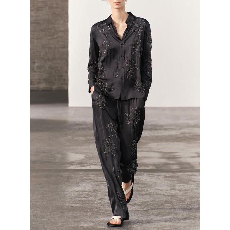 Spring and Summer New Arrival Affordable Luxury Style Beaded Embroider Shirt 4786044 High Waist Straight-Leg Shorts 4786059