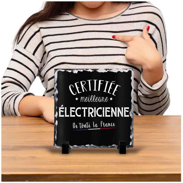Cadre électricienne certifiée meilleure dans toute la france noir | Idée Bureau Cadeau Travail Collègue