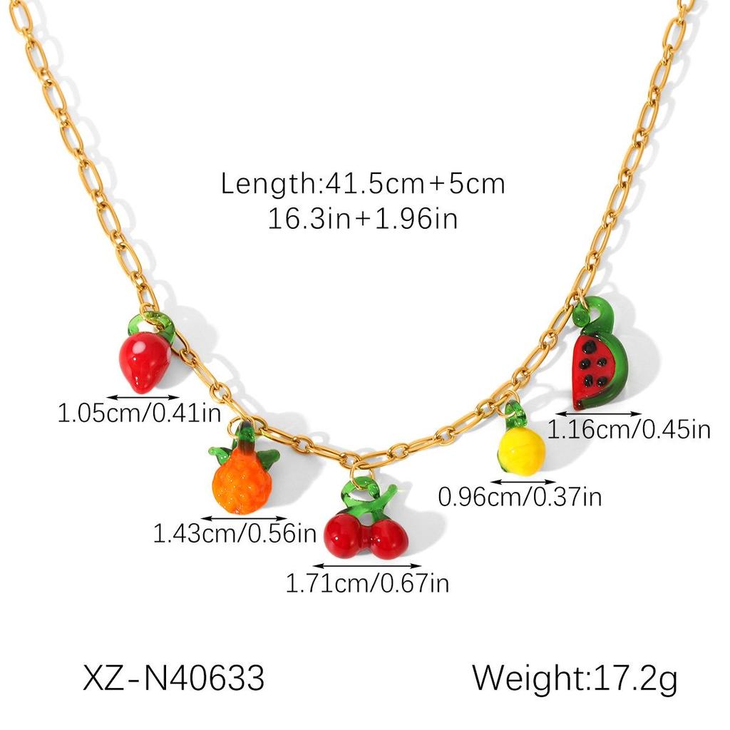 18K Vergoldete Edelstahlkette mit Fruchtanhänger und Titanstahlarmband für Damen