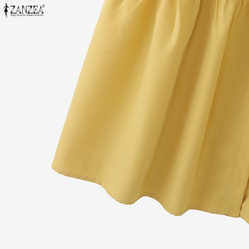 ZANZEA Women Casual Turn Down Collar Loose Sleeveless Dress