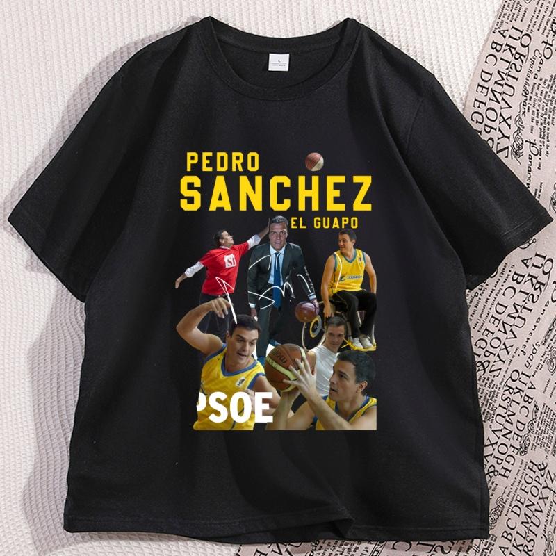 Pedro Sanchez Spagna PSOE Maglietta in Cotone Uomo Donna Casual Manica Corta Magliette Vintage Girocollo Maglietta Top con Fantasia Oversize