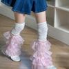 Dopamine Lace Patchwork Ruffle Leg Warmers - Spicy Y2K Harajuku Style