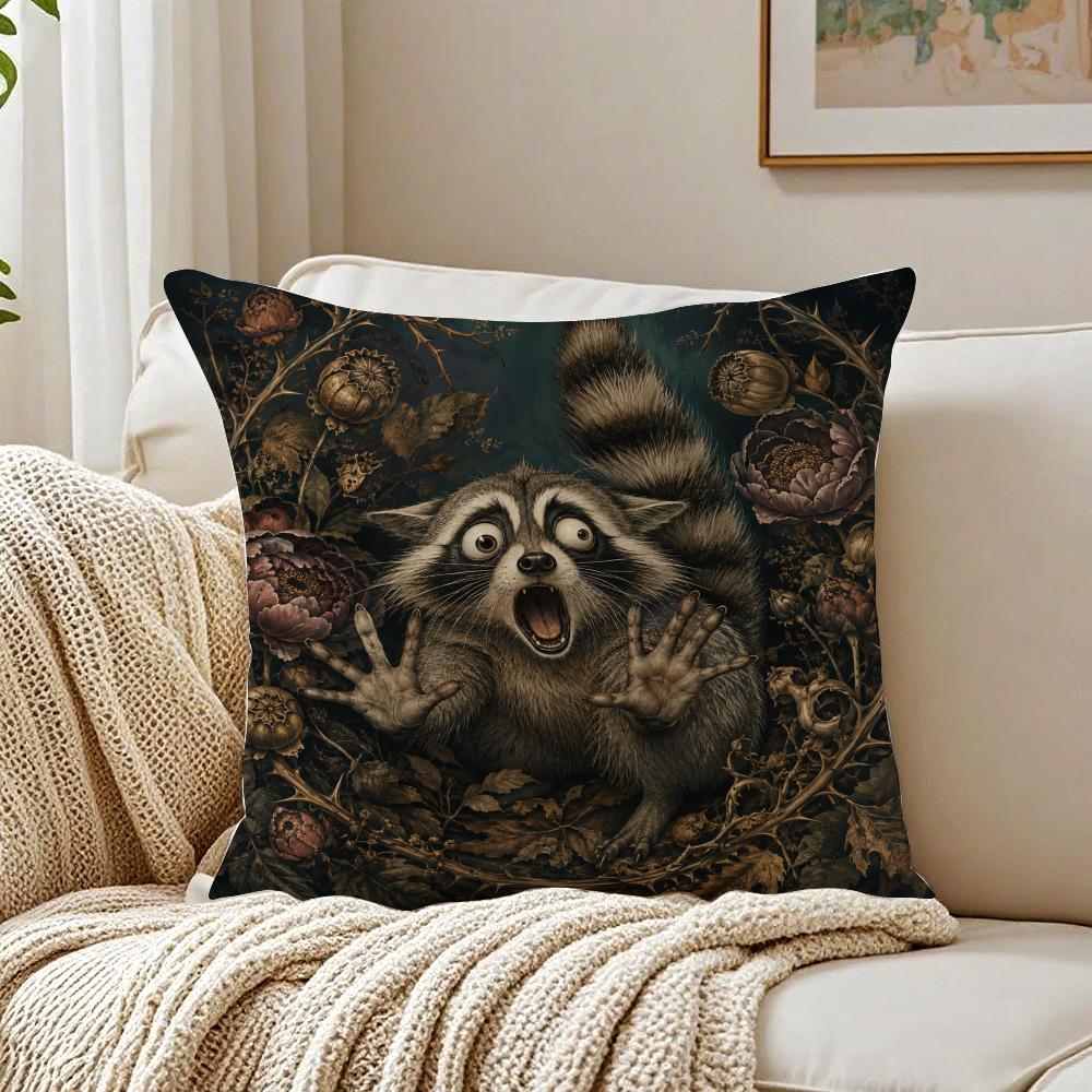 Sly Smirking Raccoon Cushion Cover Breathable Organic Short Plush Cushion Covers Machine Washable Wrinkle-Resistant Soft Durable