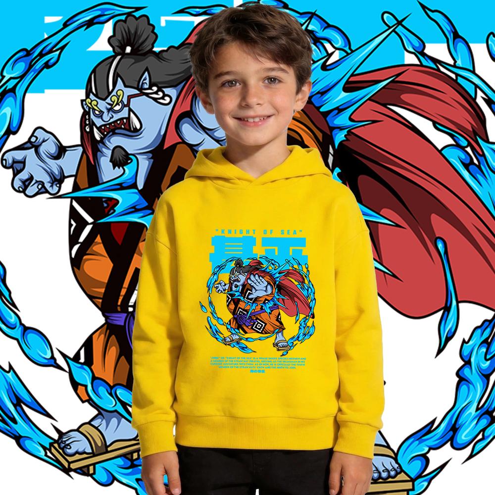 One Piece Jinbe Anime Print Boys Girls Kids Fleece Pullover Hoodie Autumn Winter Warm Casual Hooded Sweatshirt