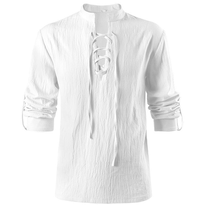 

New Christmas shirt goth ruffle stand-up collar long-sleeved men s tie shirt pleated cuffs men s clothing S