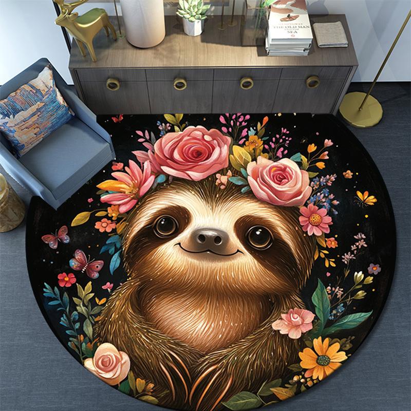 Sloth Round Area Rug,Carpet Rug for Living Room Bedroom Sofa Playroom Decor,Non-slip Floor Mat