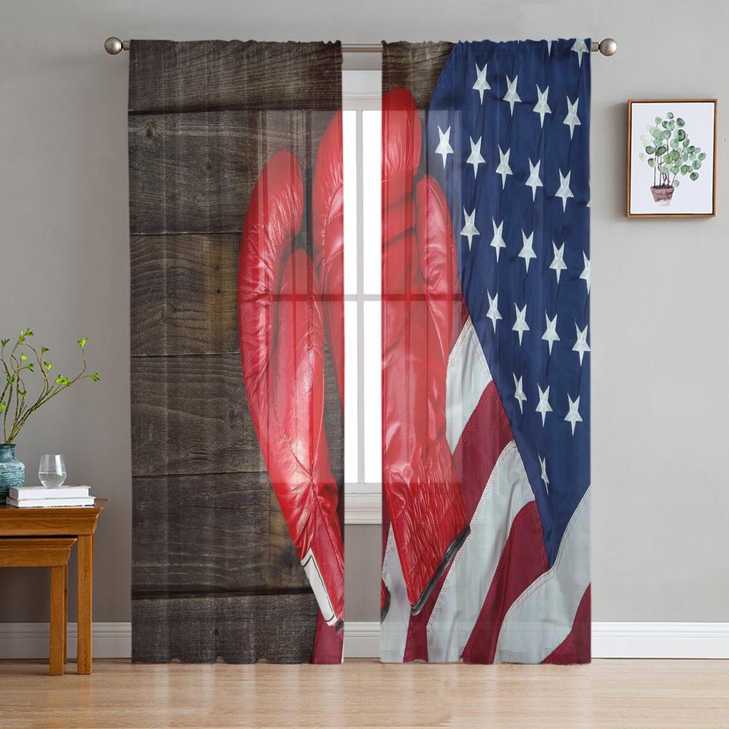 Red Boxing Gloves Against Wooden Wall Tulle Curtains ideal for Living Room Bedroom Space Space Decor Transparent Sheer Voile Window Opening Drape