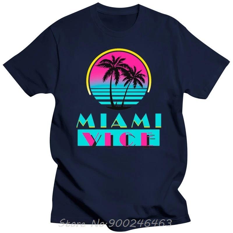 Camiseta grfica Miami Vice serie de televisin programa de televisin Logo de playa camiseta negra para hombre camiseta de esti
